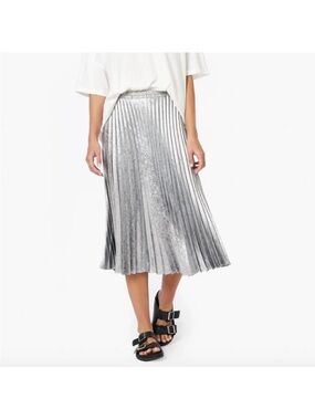 Xirena Metallic Silver Queen Pleated Midi Skirt
